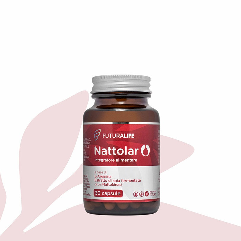 Flacone Nattolar, integratore a base di Nattochinasi e L-Arginina, Futuralife, prodotto in Italia